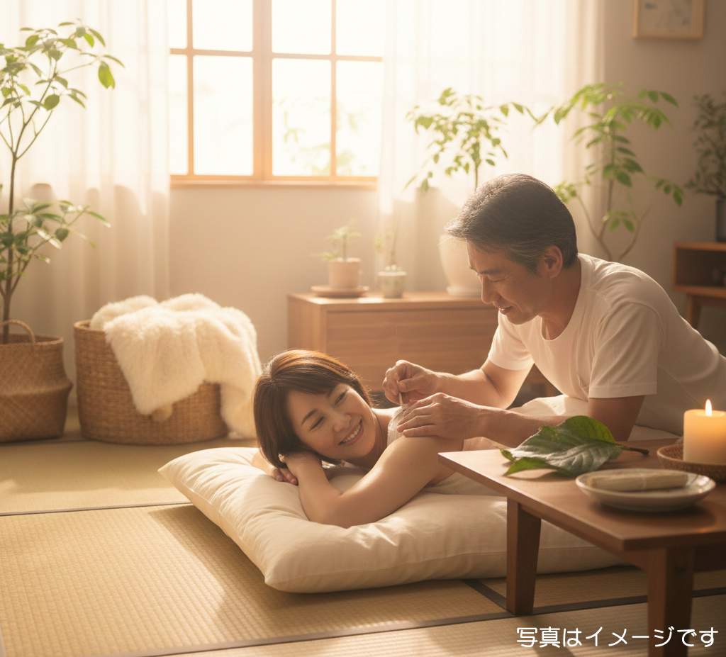 ご自宅でびわの葉温灸